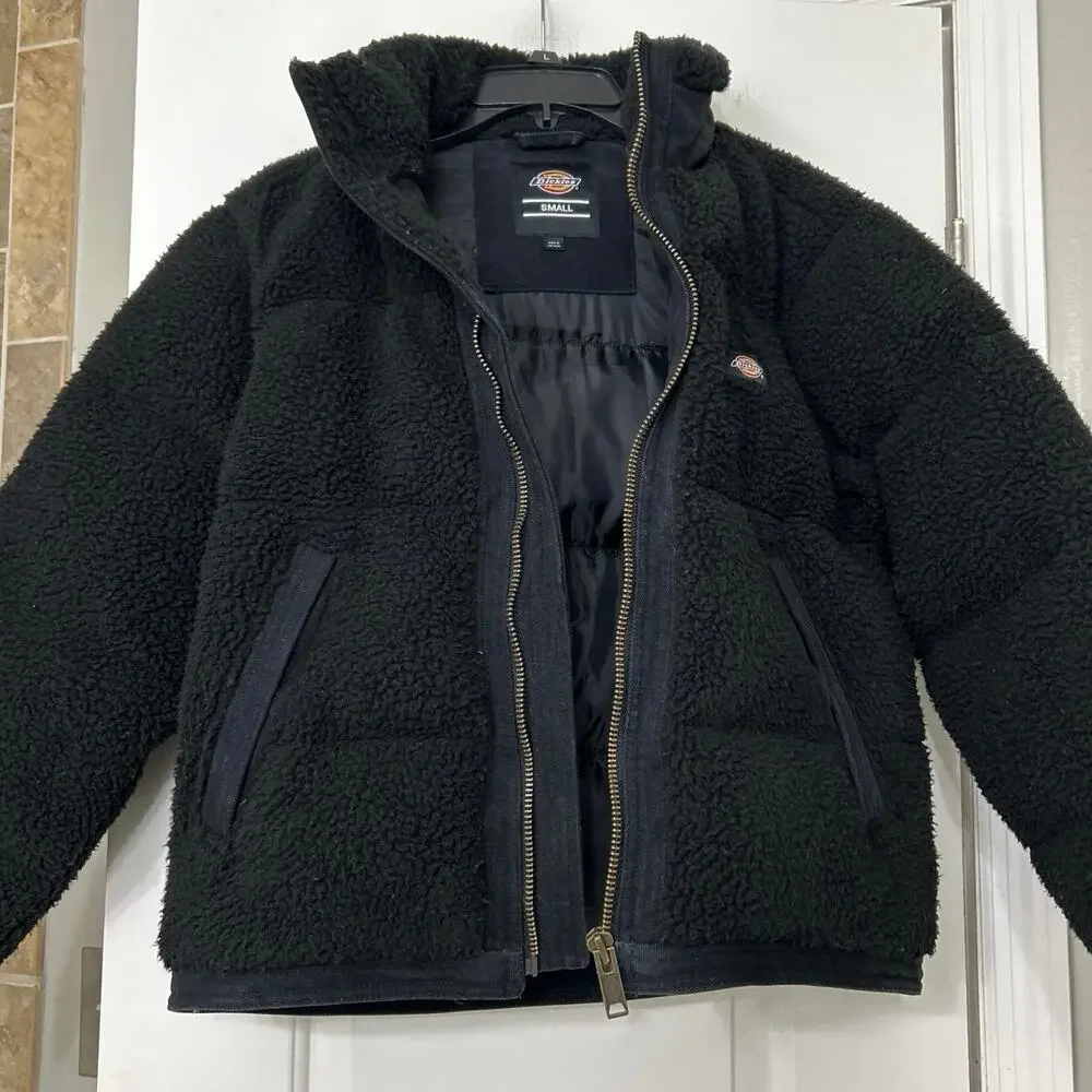 Dickies Mount Hope Sherpa Puffer Jacket Knit Black Women’s Small Cozy Winter - Picture 4 of 16